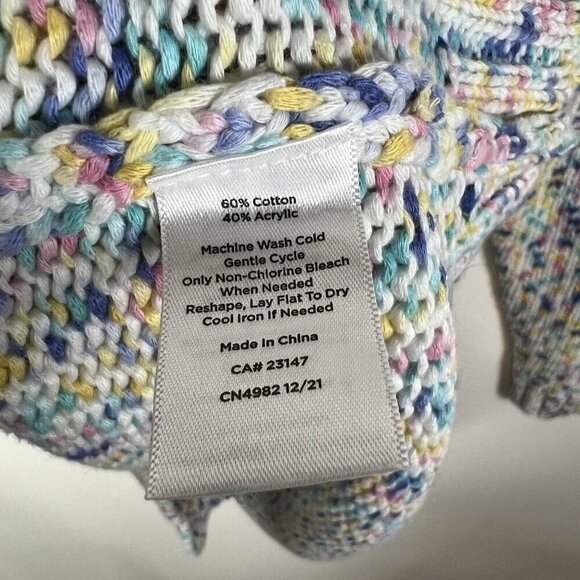 Talbots Sweater Top Womens Large White Purple Chunky Knit Pastel Casual Rainbow - Picture 6 of 7